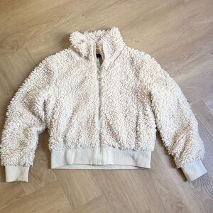 Zara Cream Teddy Jacket Zip up Collar Winter M
